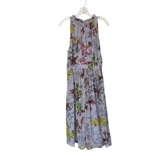 Anthropologie Purple Floral Sleeveless Flowy Ruffle Hermia Midi Dress Size 10 - Picture 2 of 13